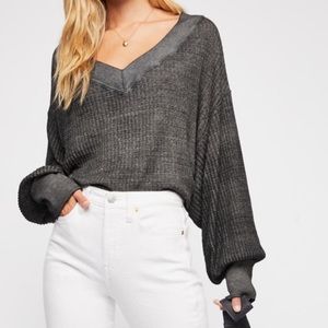 Free People South Side Slouchy Oversized Waffle Knit Thermal Top